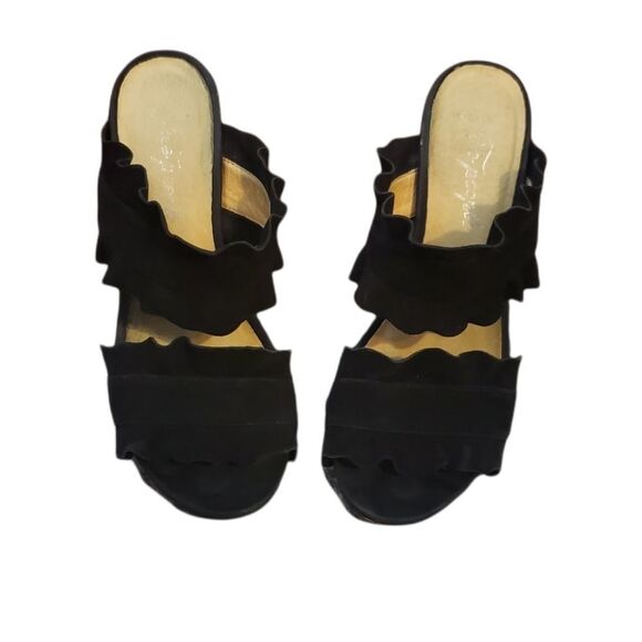 Free People Rosie Ruffle Block Heel Suede Sandals Heels - Picture 2 of 5